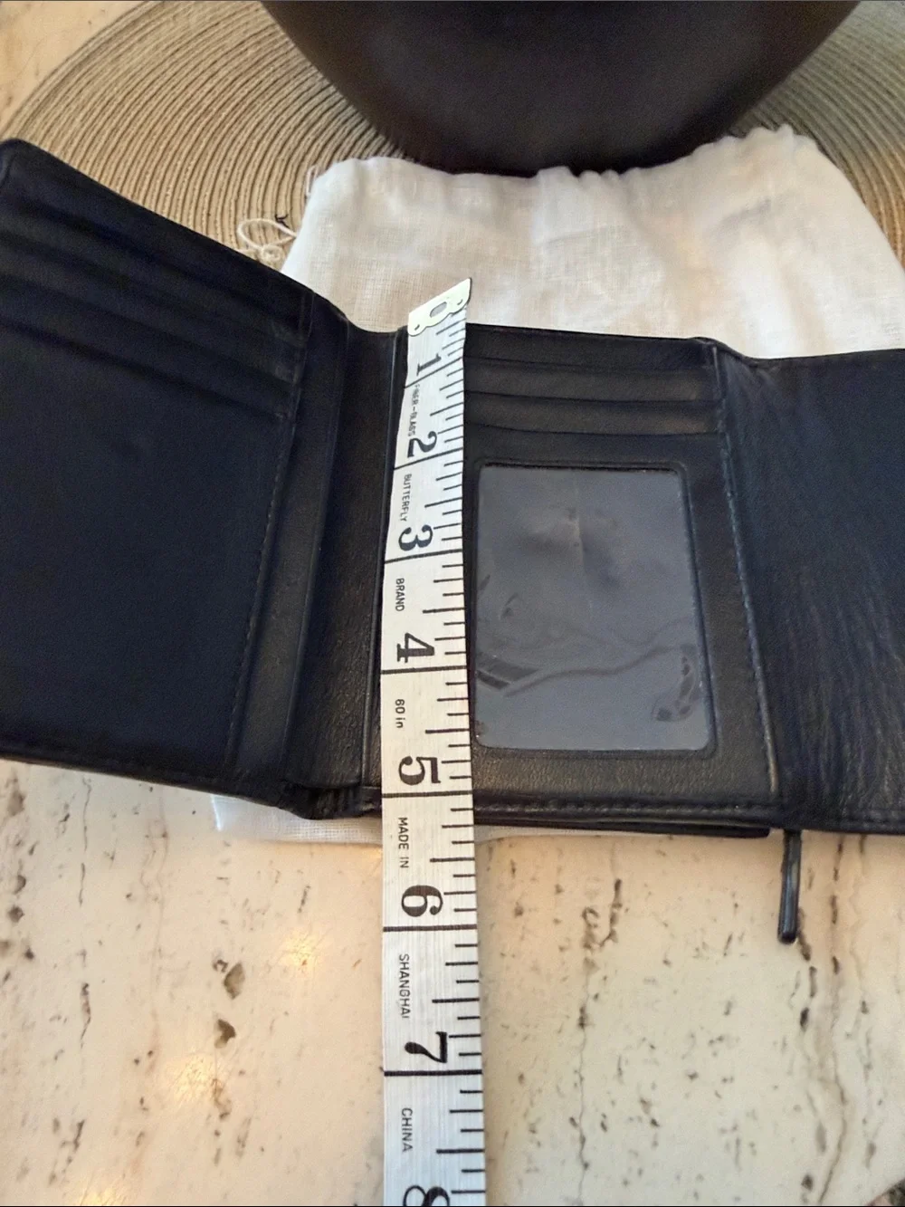 COACH Kristen Black and Khaki Op Art Jacquard Tri-Fold Wallet w/Dustbag